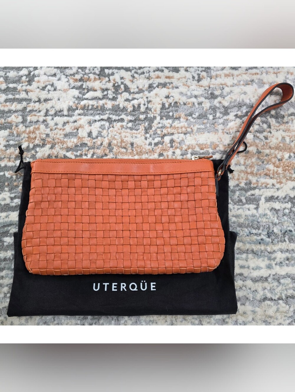 Uterqüe Woven Leather Clutch in Burnt Orange